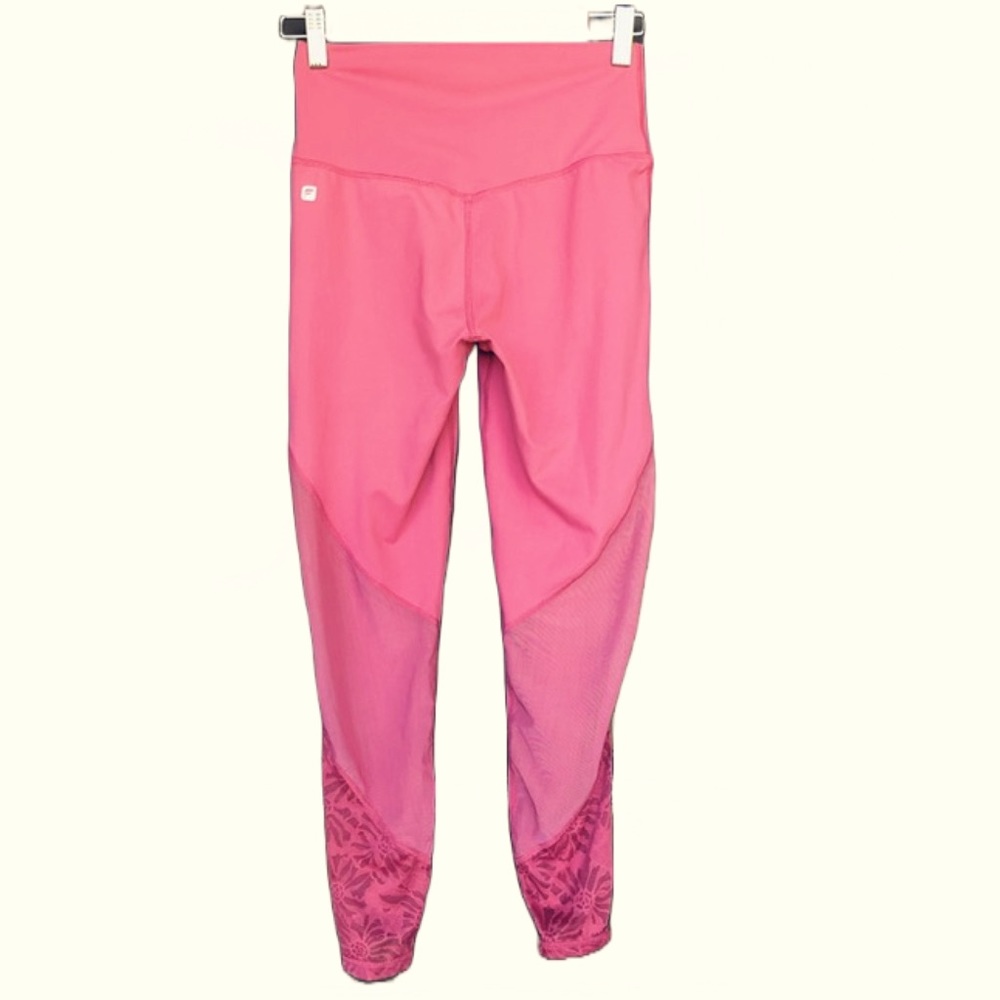 FABLETICS High Waisted Barbiecore Pink Floral Mesh Leggings Yoga Stretch Small - Picture 2 of 14